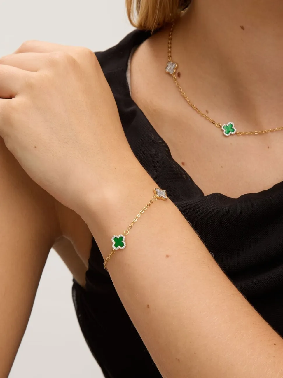 Vert - Jon Richard Bracelet plaqué avec pavé et trèfle