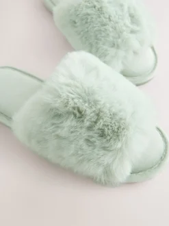 Vert à la menthe - Chaussons curseurs doublés de fausse fourrure