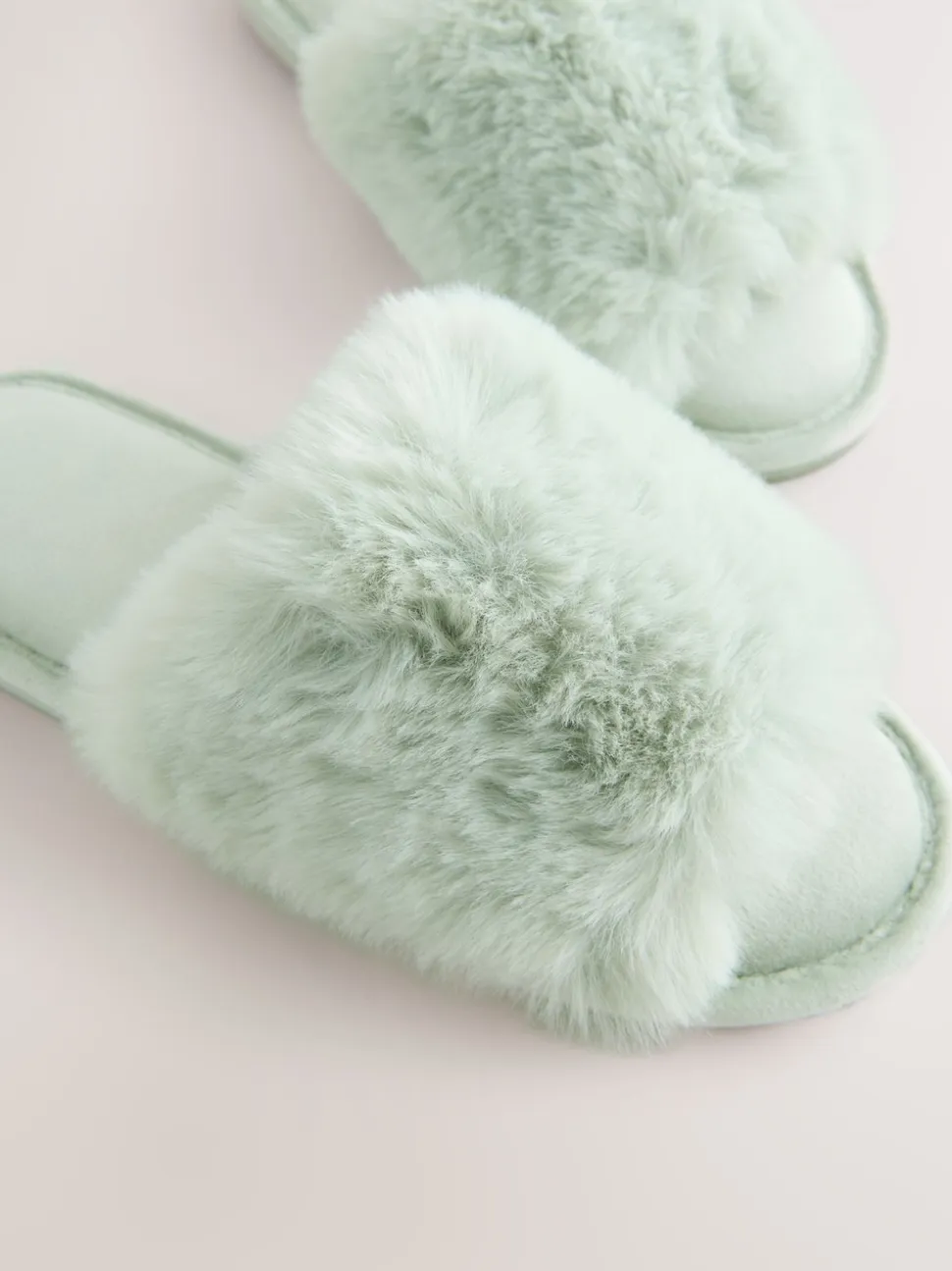 Vert à la menthe - Chaussons curseurs doublés de fausse fourrure