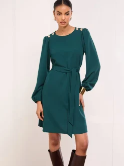 Vert - Lipsy Mini robe droite à manches longues à boutons militaires