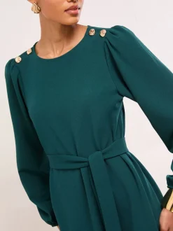 Vert - Lipsy Mini robe droite à manches longues à boutons militaires