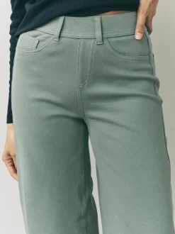 vert - Pantalon large en denim de jersey