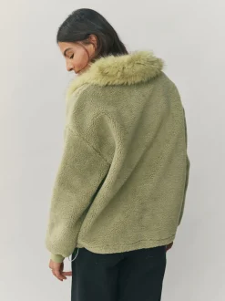 vert - Polaires Borg à col zippé avec col en fourrure