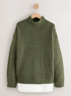 Vert - Poncho chemise superposé