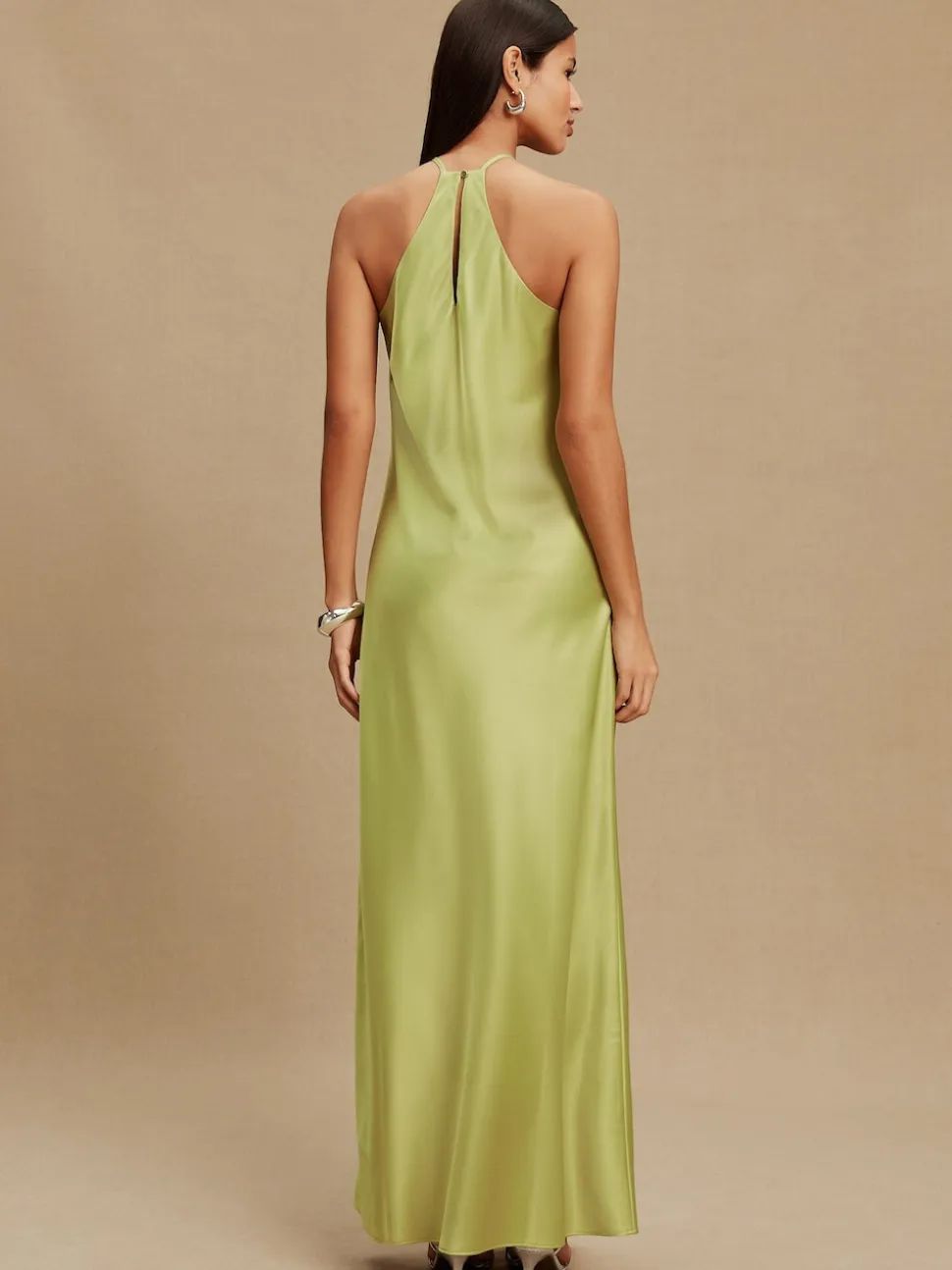 Vert - Robe longue de demoiselle d'honneur en satin à dos nu
