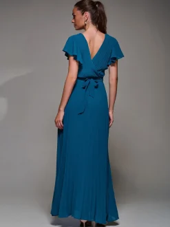 Vert - Robe longue Jolie Moi en mousseline plissée à volants