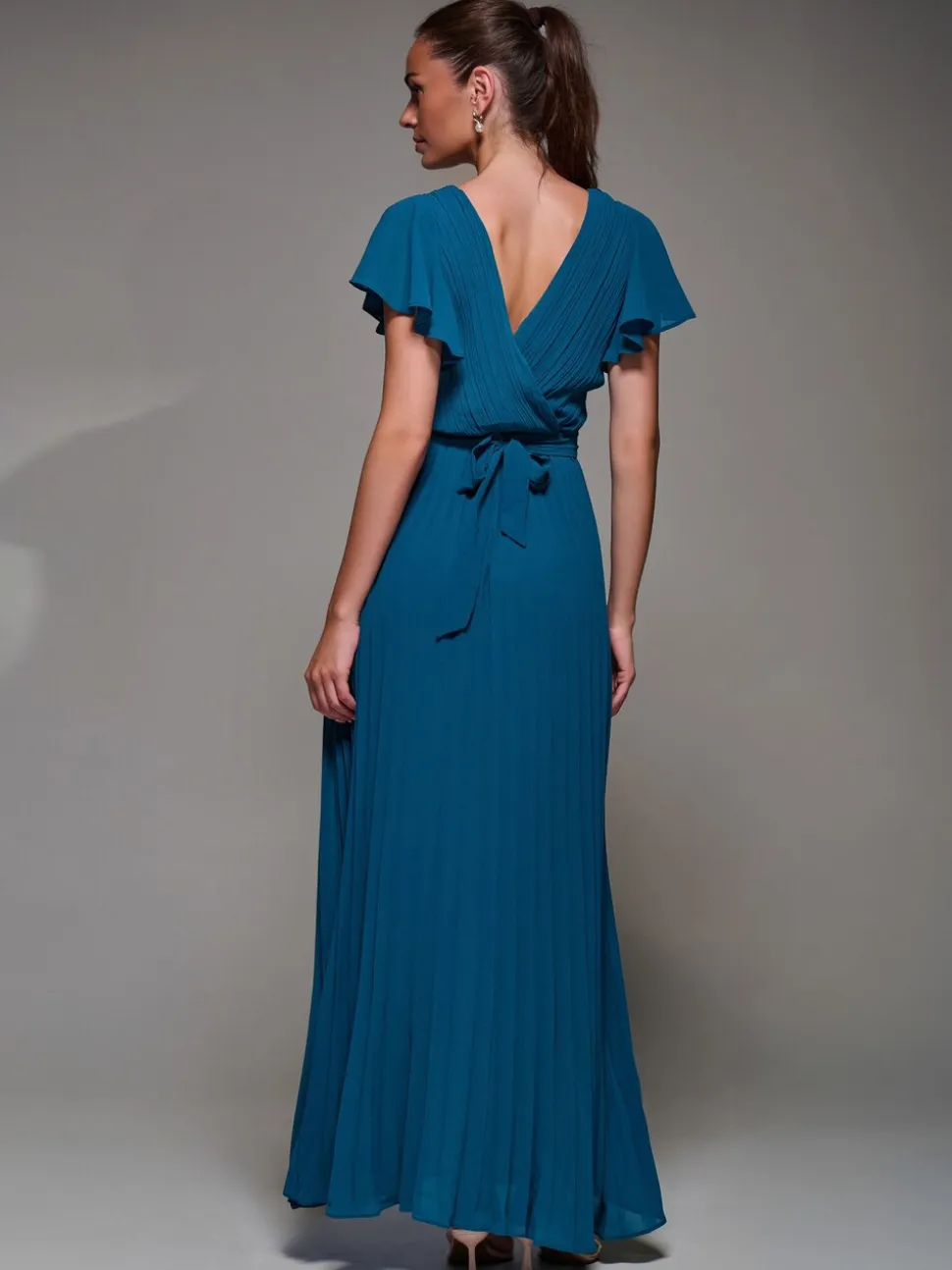 Vert - Robe longue Jolie Moi en mousseline plissée à volants
