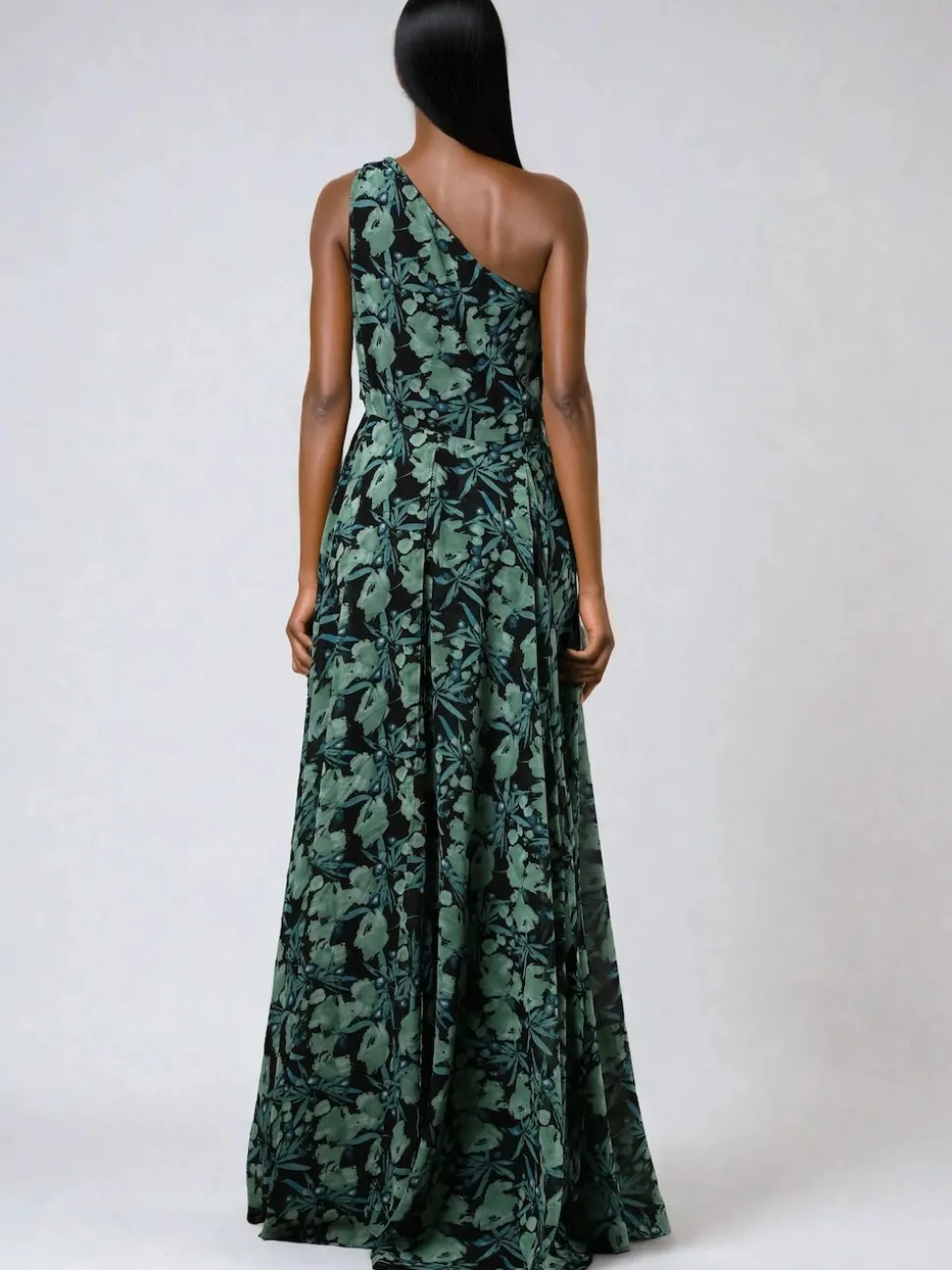 Vert - robe longue Religion une épaule avec jupe complète