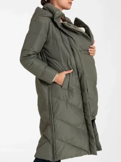 Vert - Seraphine 3-en-1 Long manteau Grossesse à chevrons