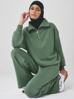 vert - Sweat-shirt Active Quarter Zip en modal