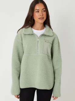 Vert - Threadbare Half Zip Borg Fleece