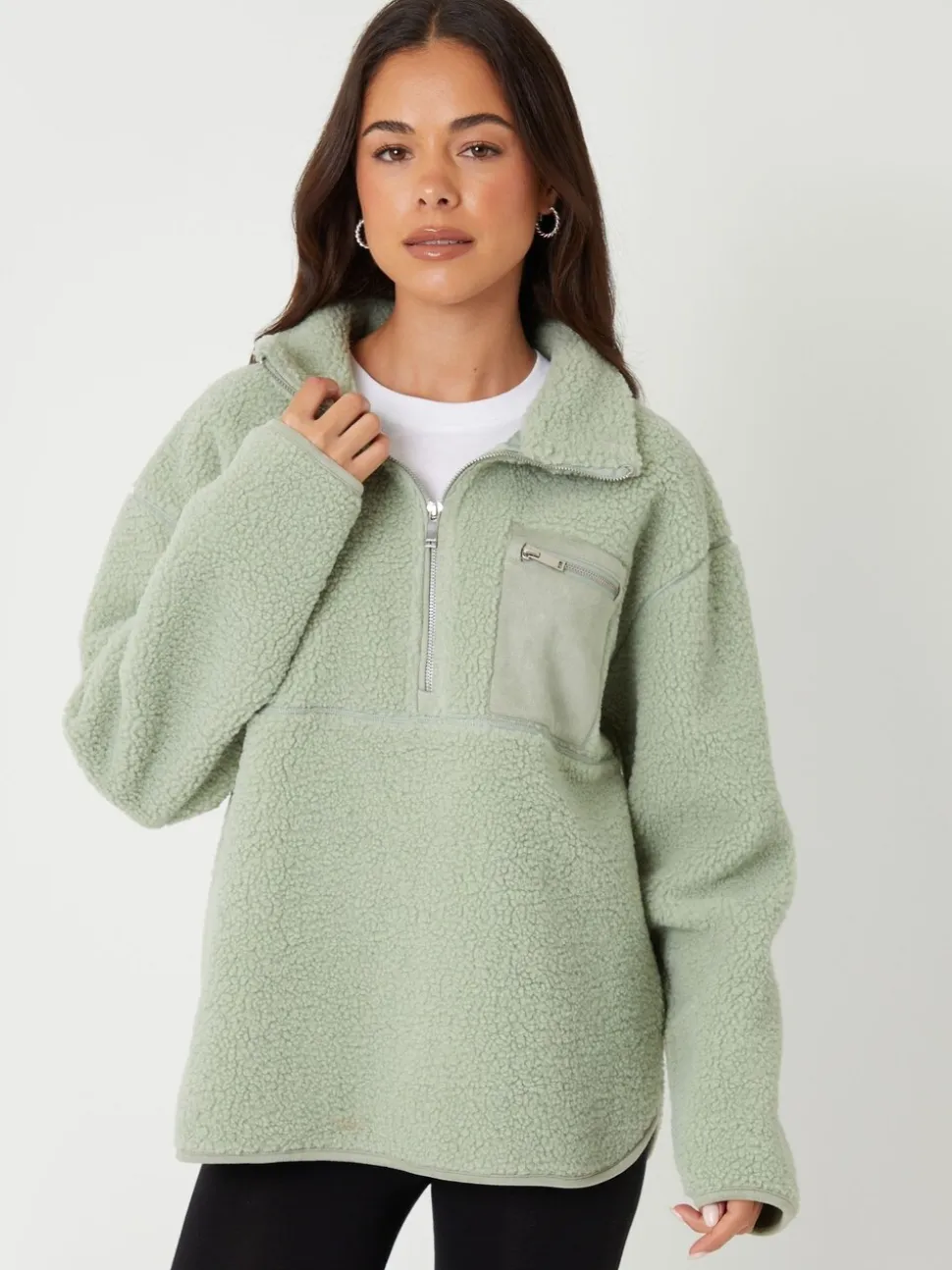 Vert - Threadbare Half Zip Borg Fleece