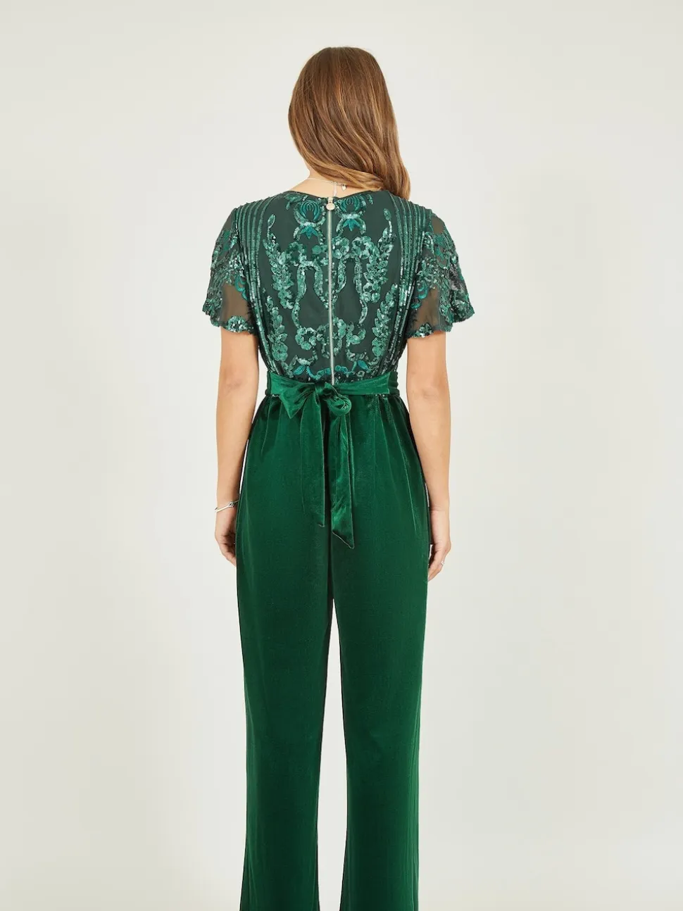 Vert - Yumi Combinaison en velours ornée de sequins avec manches d’ange