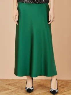 Vert - Yumi Satin Mi-long Jupes