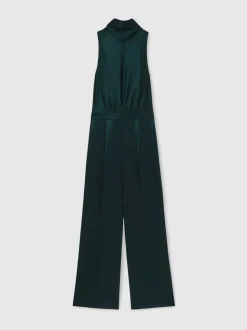 Vert bleu sarcelle - Combinaison Cape Reiss Farah en satin à ceinture