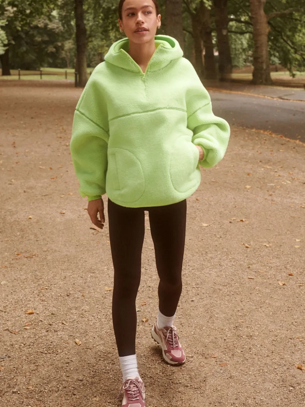 Vert citron - Veste Active Borg à capuche