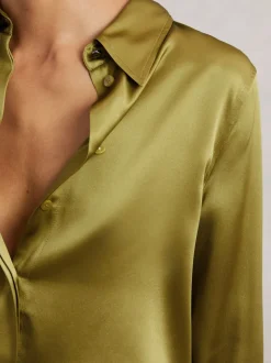 Vert clair - Chemise Reiss Ameira à patte de boutonnage dissimulée en satin de soie