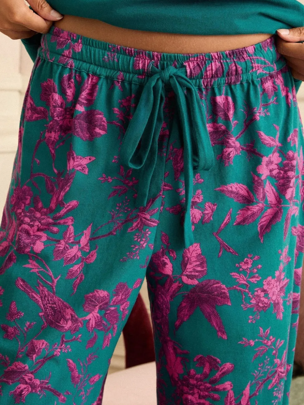 Vert et Rose Floral - Love & Roses Ensemble Pyjamas en jersey imprimé à Manches courtes