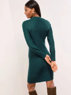 vert foncé - Lipsy robe courte douillette boutonnée en maille torsadée à col roulé