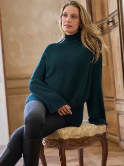 vert foncé - Pull de grossesse et d’allaitement Seraphine à col roulé en cachemire mélangé haut de gamme