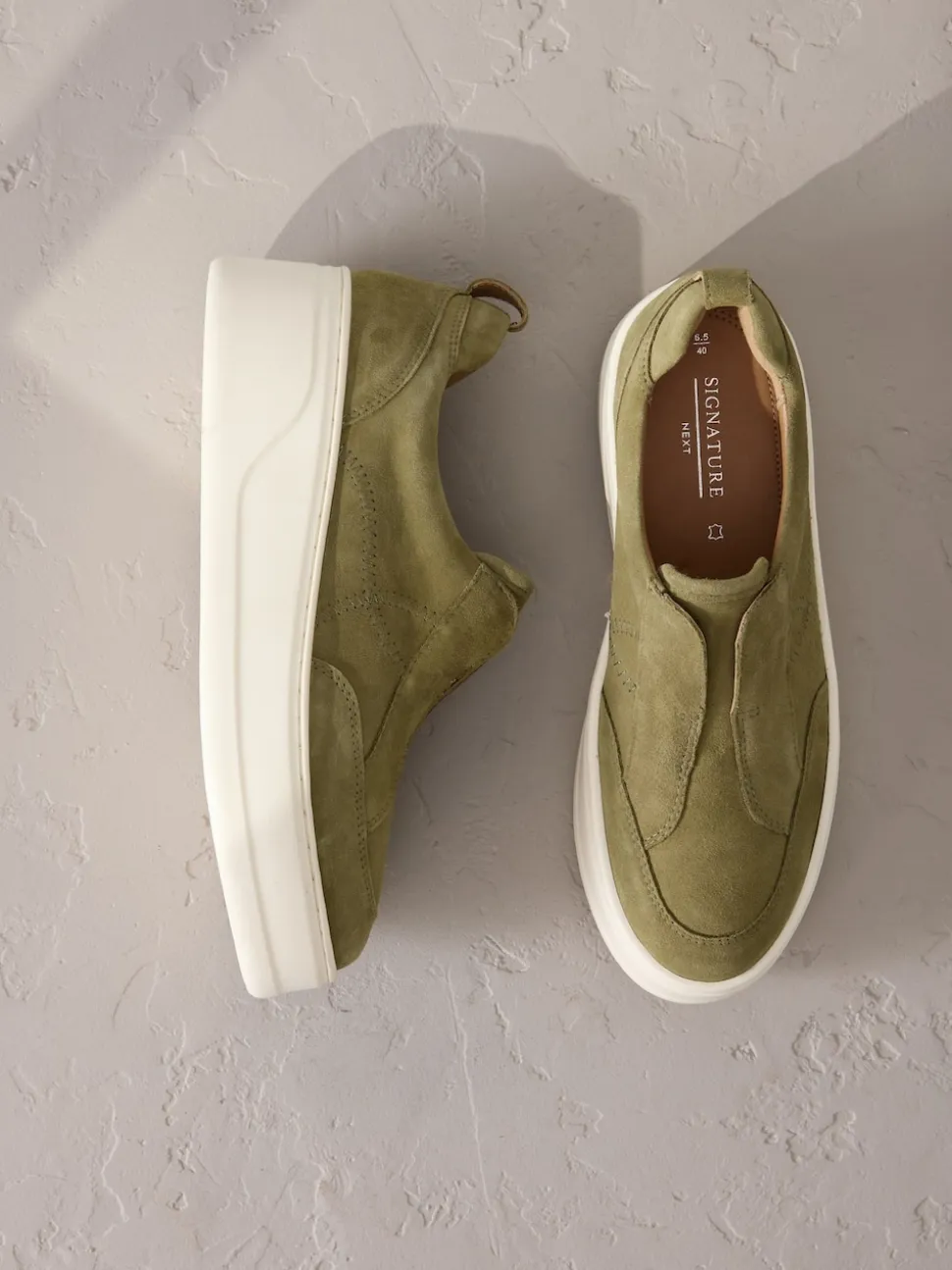 Vert kaki - Baskets Signature en cuir à plateforme compensée épaisse