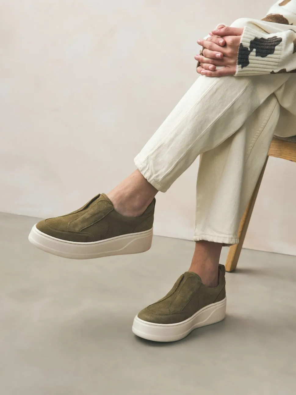 Vert kaki - Baskets Signature en cuir à plateforme compensée épaisse