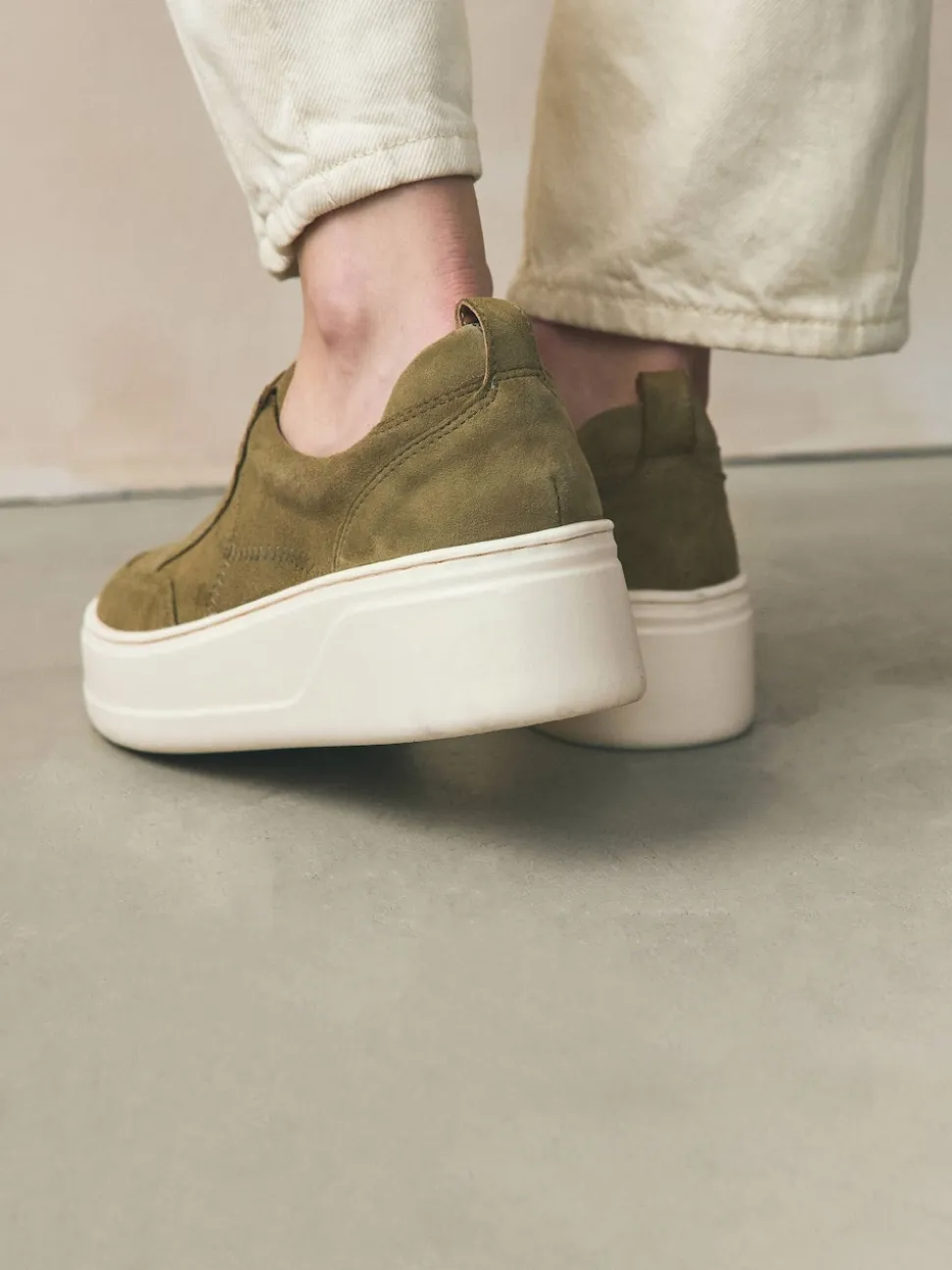Vert kaki - Baskets Signature en cuir à plateforme compensée épaisse