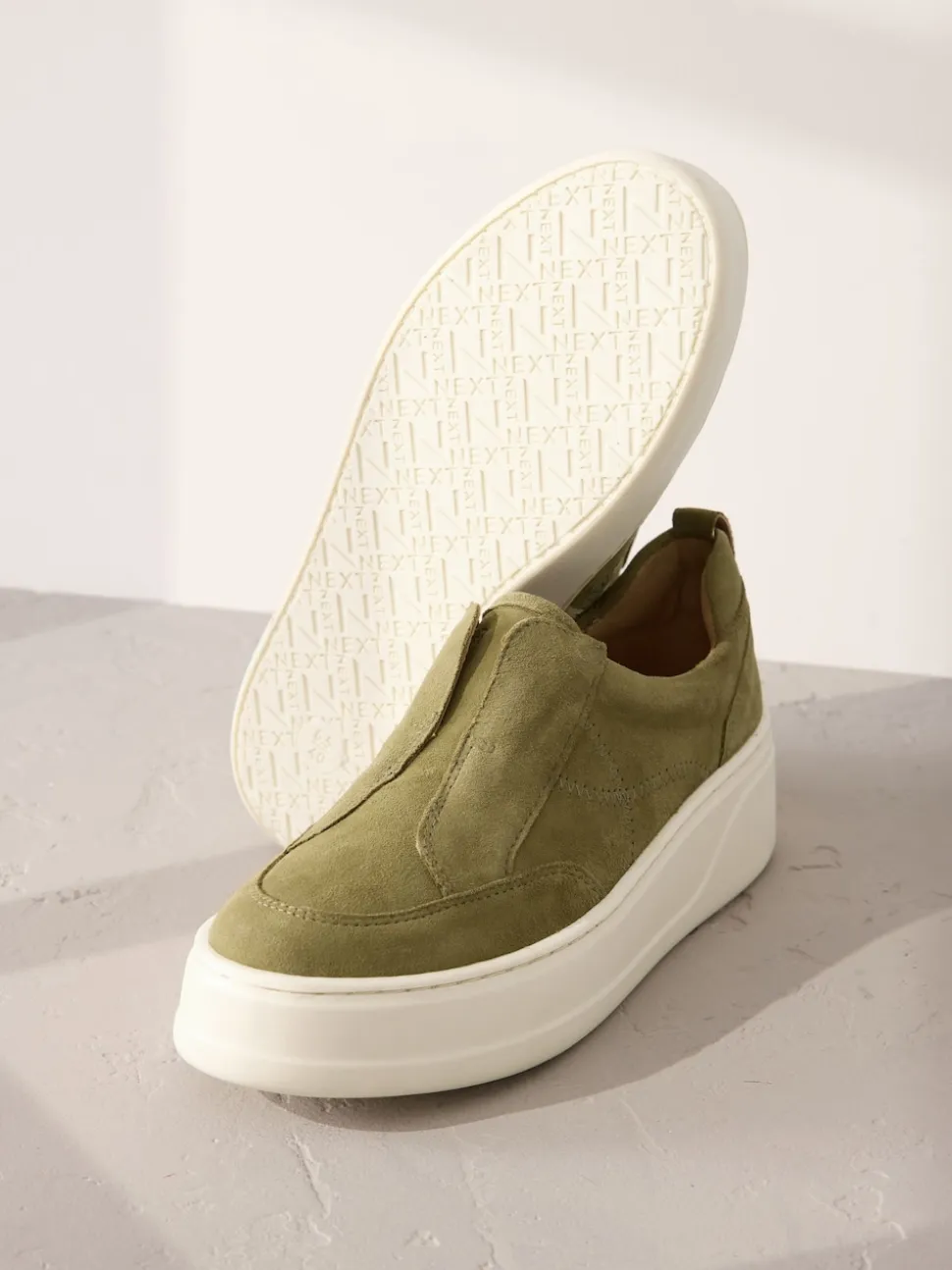 Vert kaki - Baskets Signature en cuir à plateforme compensée épaisse