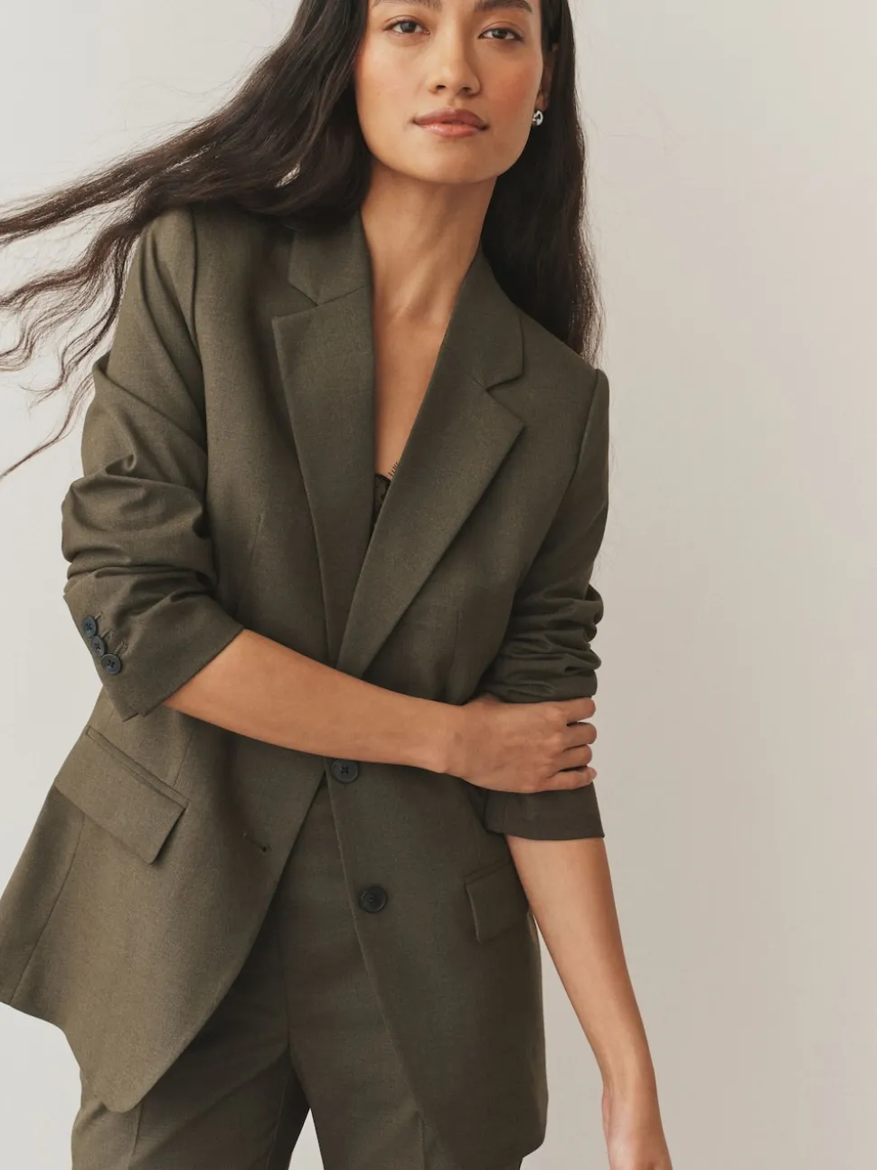 Vert kaki - Blazer simple boutonnage en laine