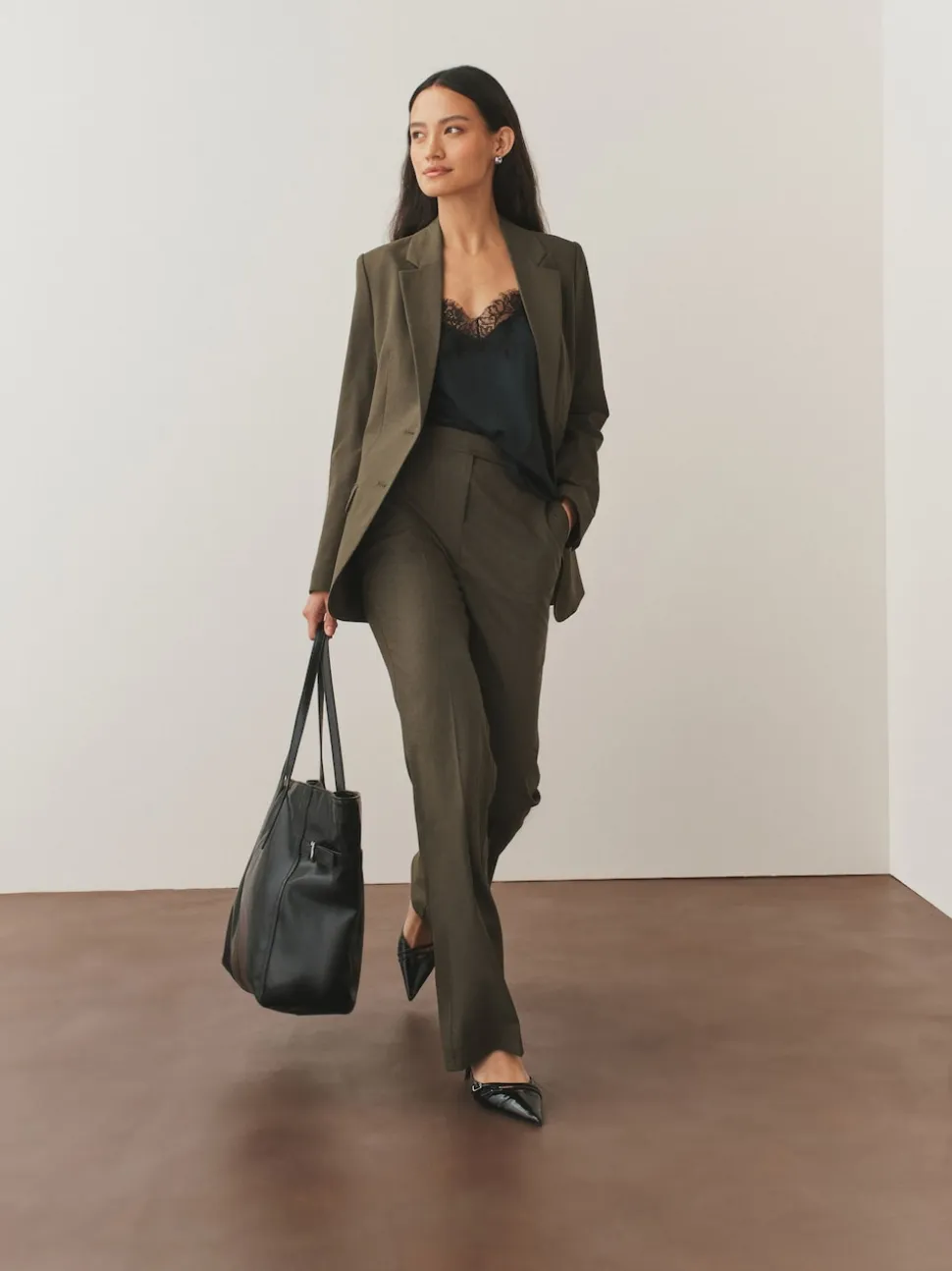 Vert kaki - Blazer simple boutonnage en laine