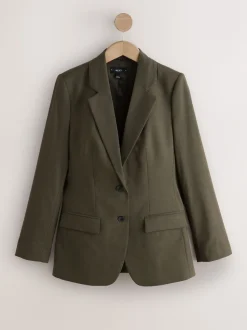 Vert kaki - Blazer simple boutonnage en laine