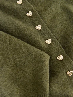Vert kaki - Cardigan ajusté ultra-doux à col rond en laine