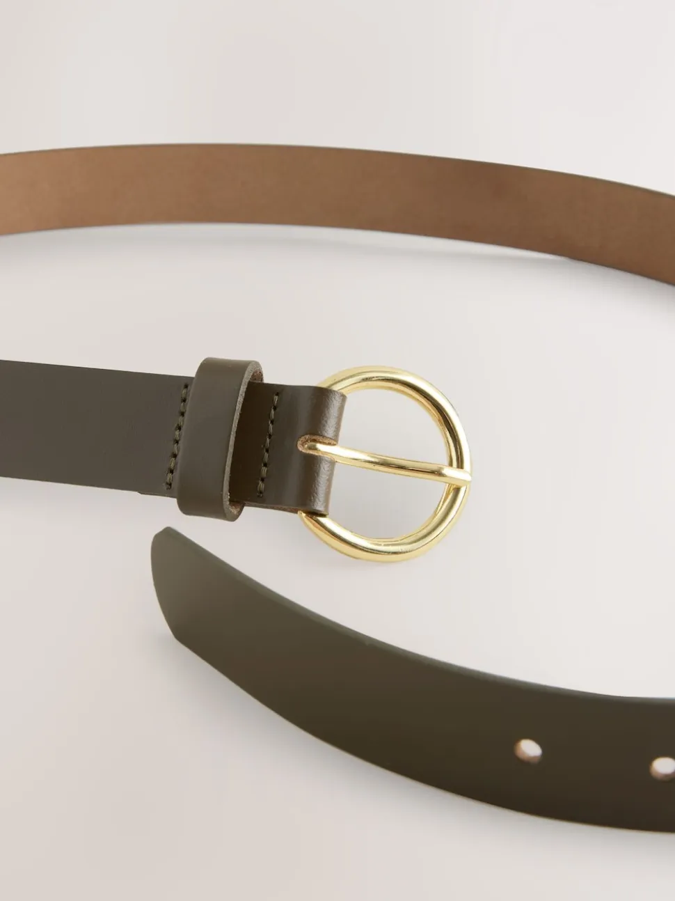 Vert kaki - Ceinture en cuir classique avec anneau en métal