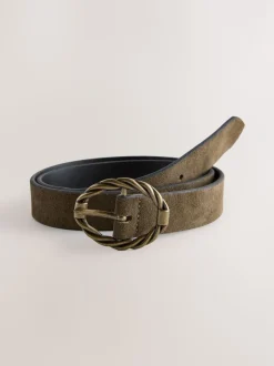 Vert kaki - Ceinture en daim à boucle ovale