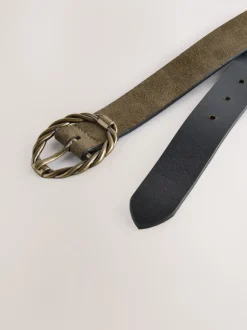 Vert kaki - Ceinture en daim à boucle ovale