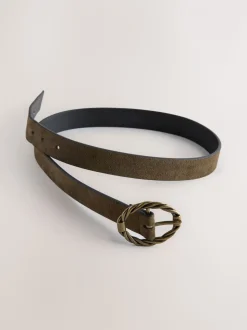 Vert kaki - Ceinture en daim à boucle ovale