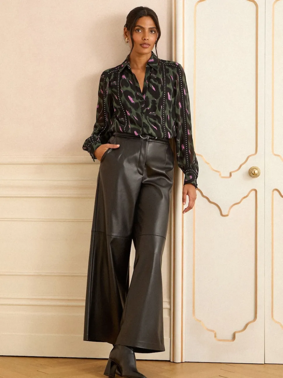 Vert kaki - Chemise Love & Roses à manches longues boutonnée