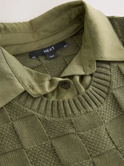 Vert kaki - Couche de chemise débardeur en maille avec boutons