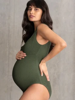 Vert kaki - Maillot de bain de Grossesse Seraphine Texturé