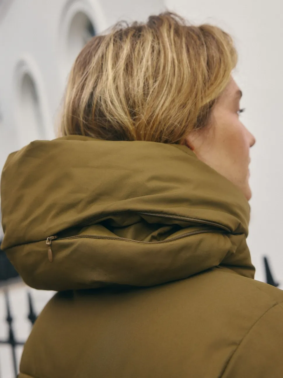 Vert kaki - Manteau long matelassé à capuche résistant à la douche