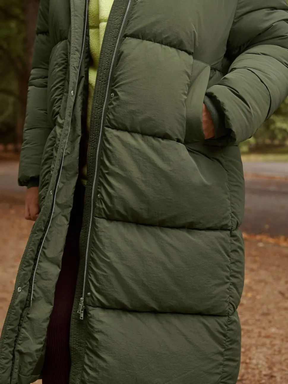 Vert kaki - Manteau long rembourré imperméable