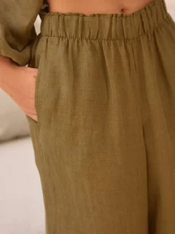 Vert kaki - 100{Pantalon à jambes larges Lin Premium