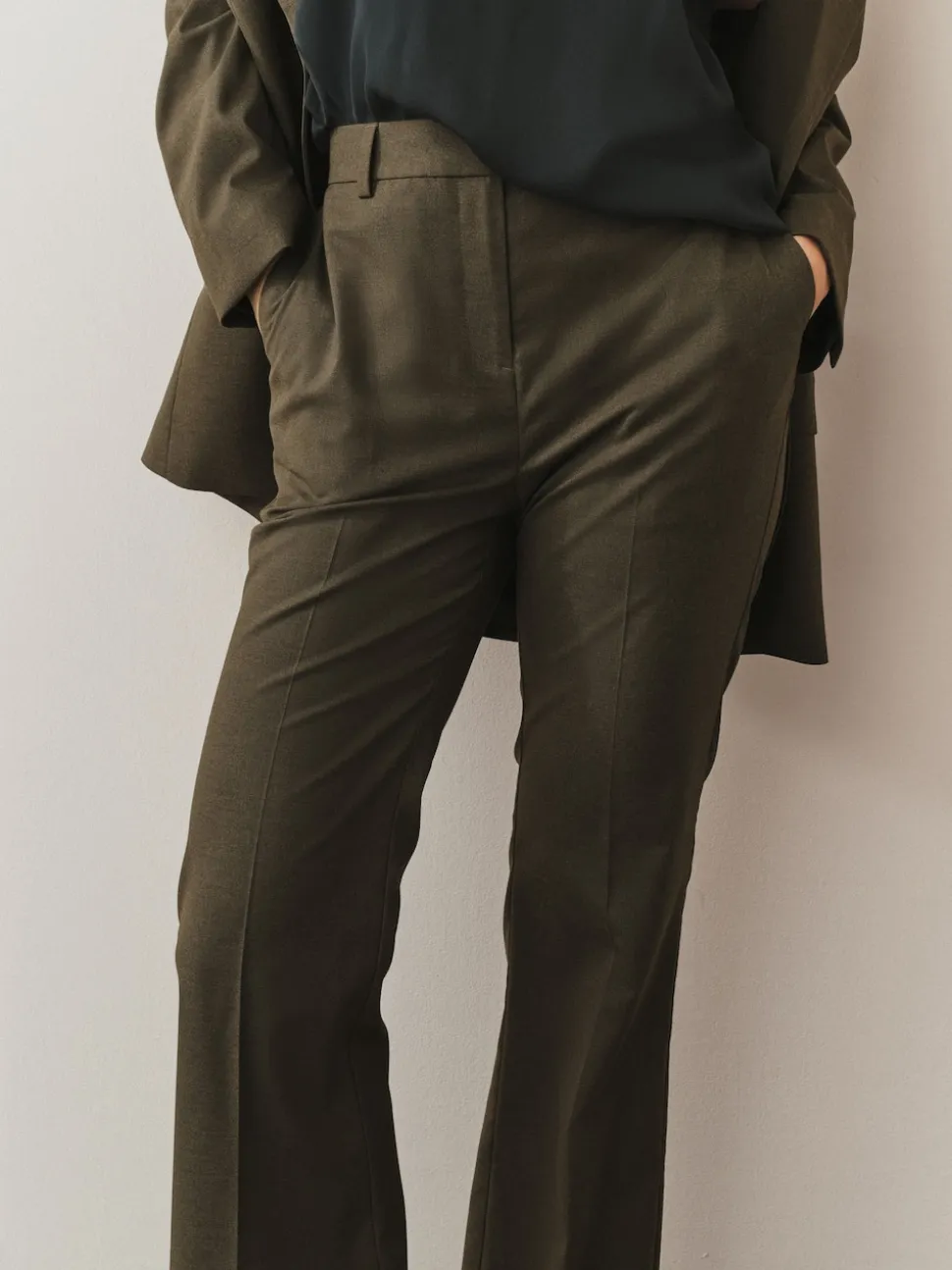 Vert kaki - Pantalon bootcut habillé avec laine