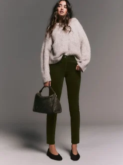 Vert kaki - Pantalon skinny en velours côtelé