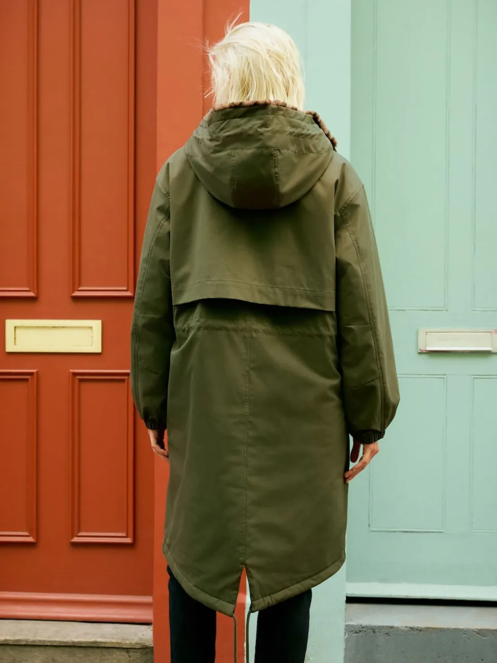 Vert kaki - Parka avec doublure en fausse fourrure imprimée Animal