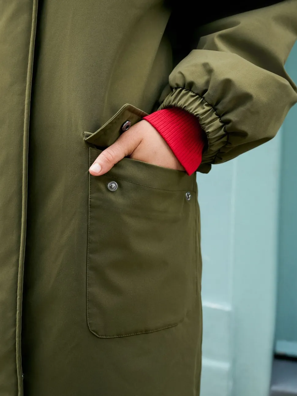 Vert kaki - Parka avec doublure en fausse fourrure imprimée Animal