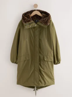 Vert kaki - Parka avec doublure en fausse fourrure imprimée Animal
