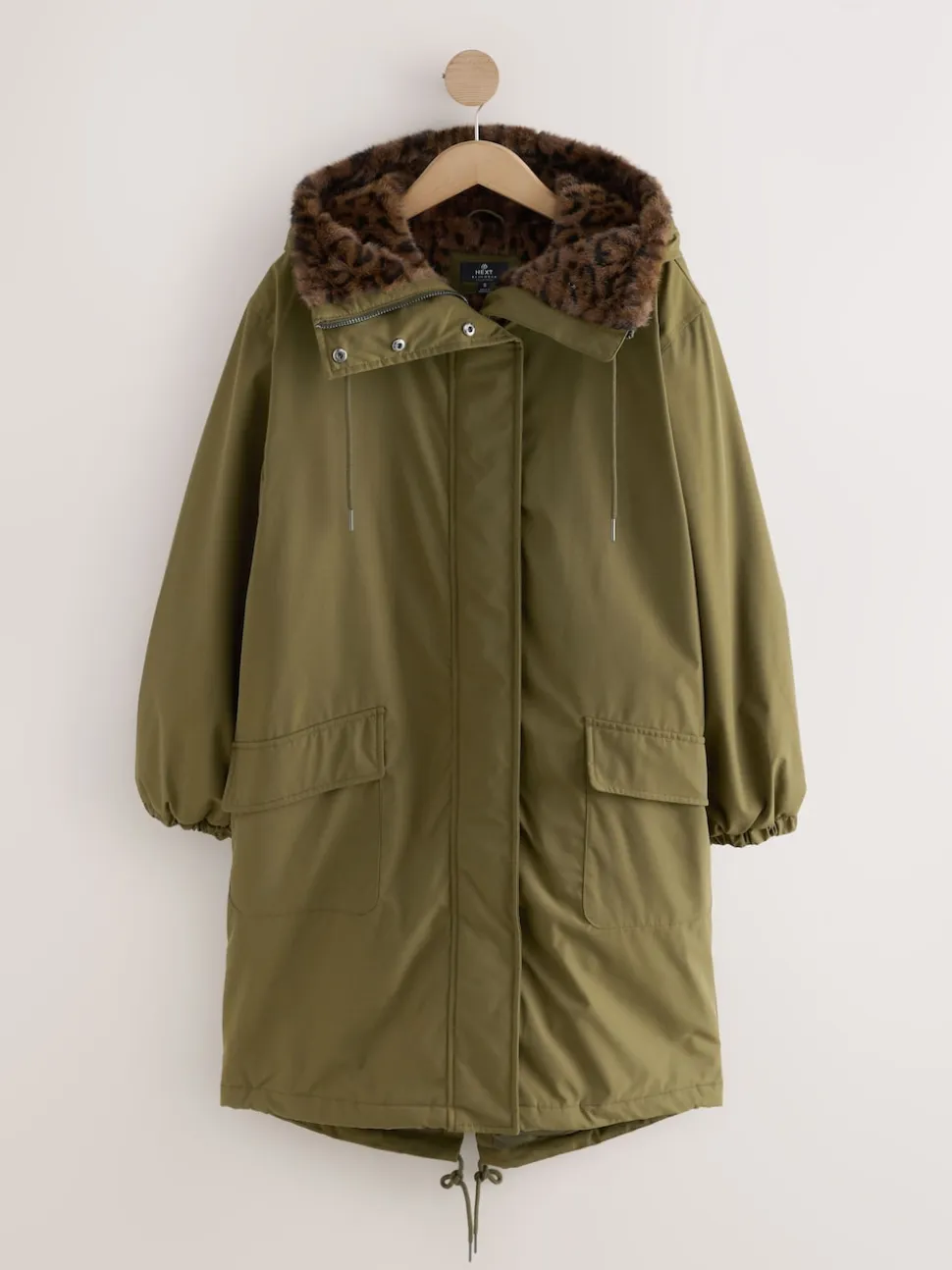 Vert kaki - Parka avec doublure en fausse fourrure imprimée Animal