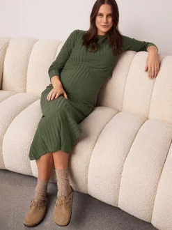 Vert kaki - Robe de grossesse à manches longues et allaitement