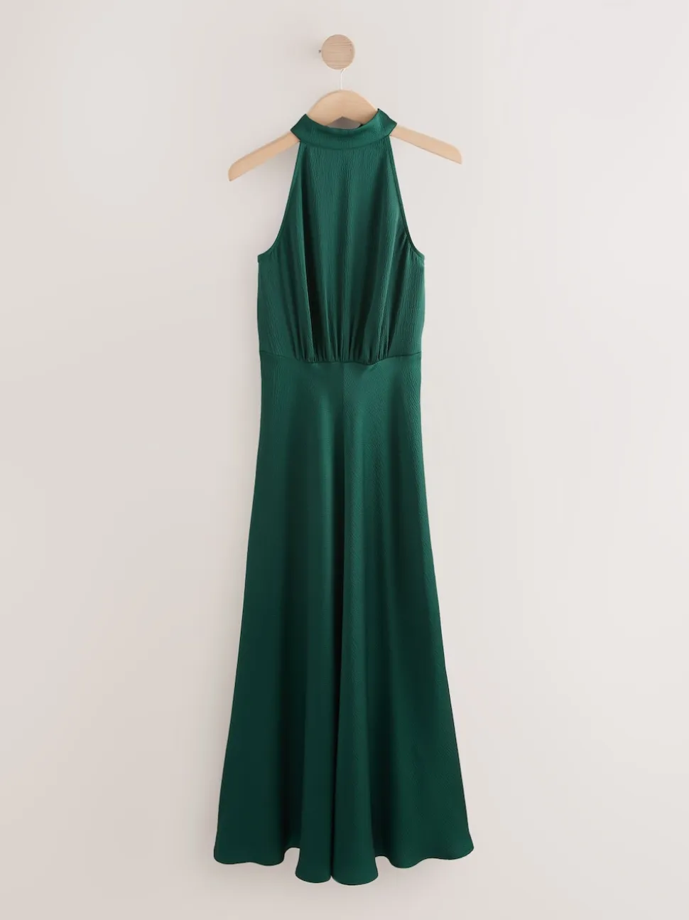 Vert émeraude - Texture Satin Licol Sans manches Mi-long Robe